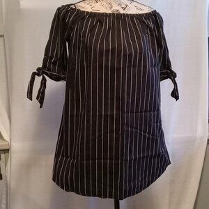 Cute black-and-white striped blouse by Street Wear Society with buckles